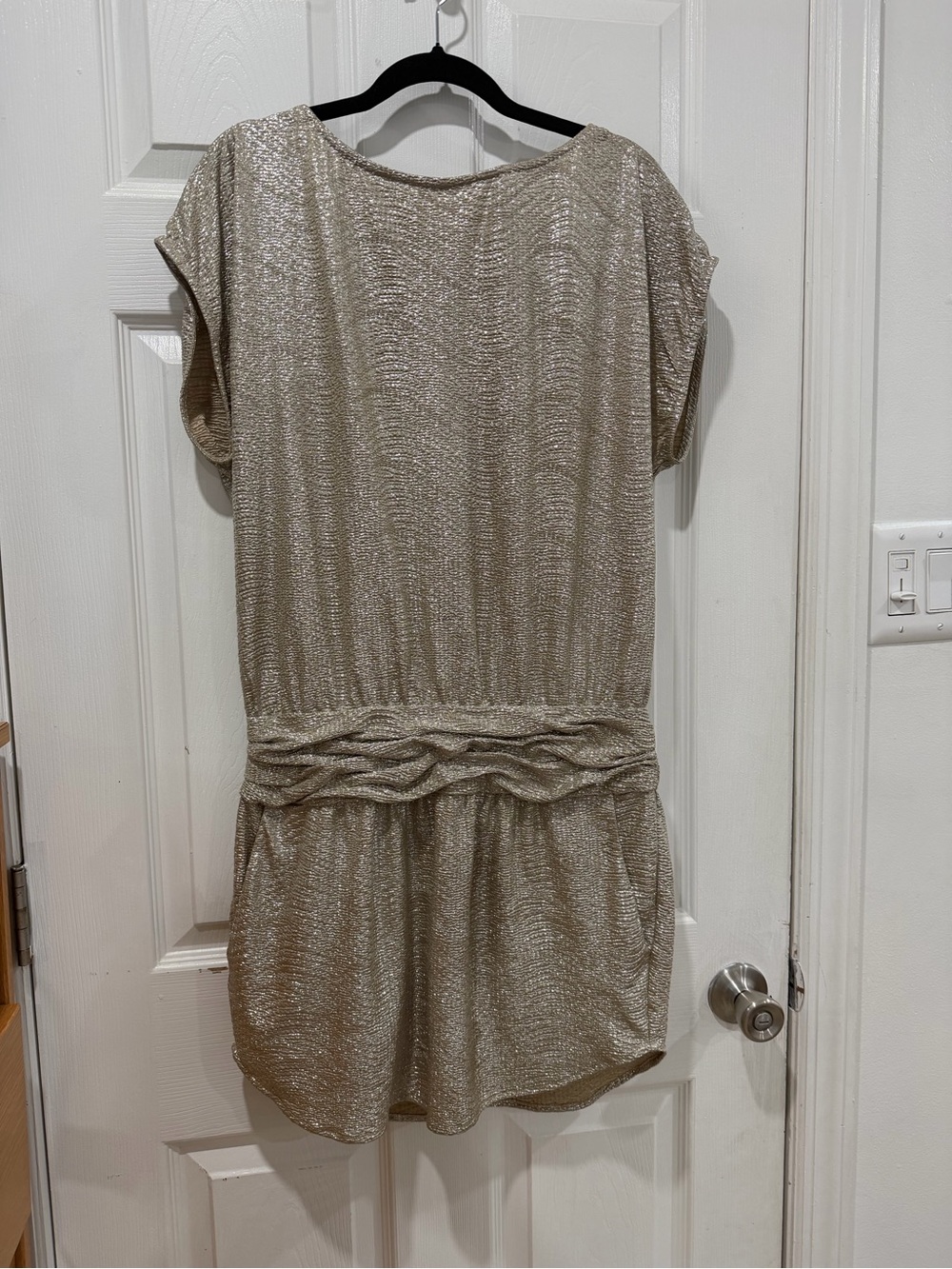 BCBGeneration Gold Metallic Knot-Waist Short Dress